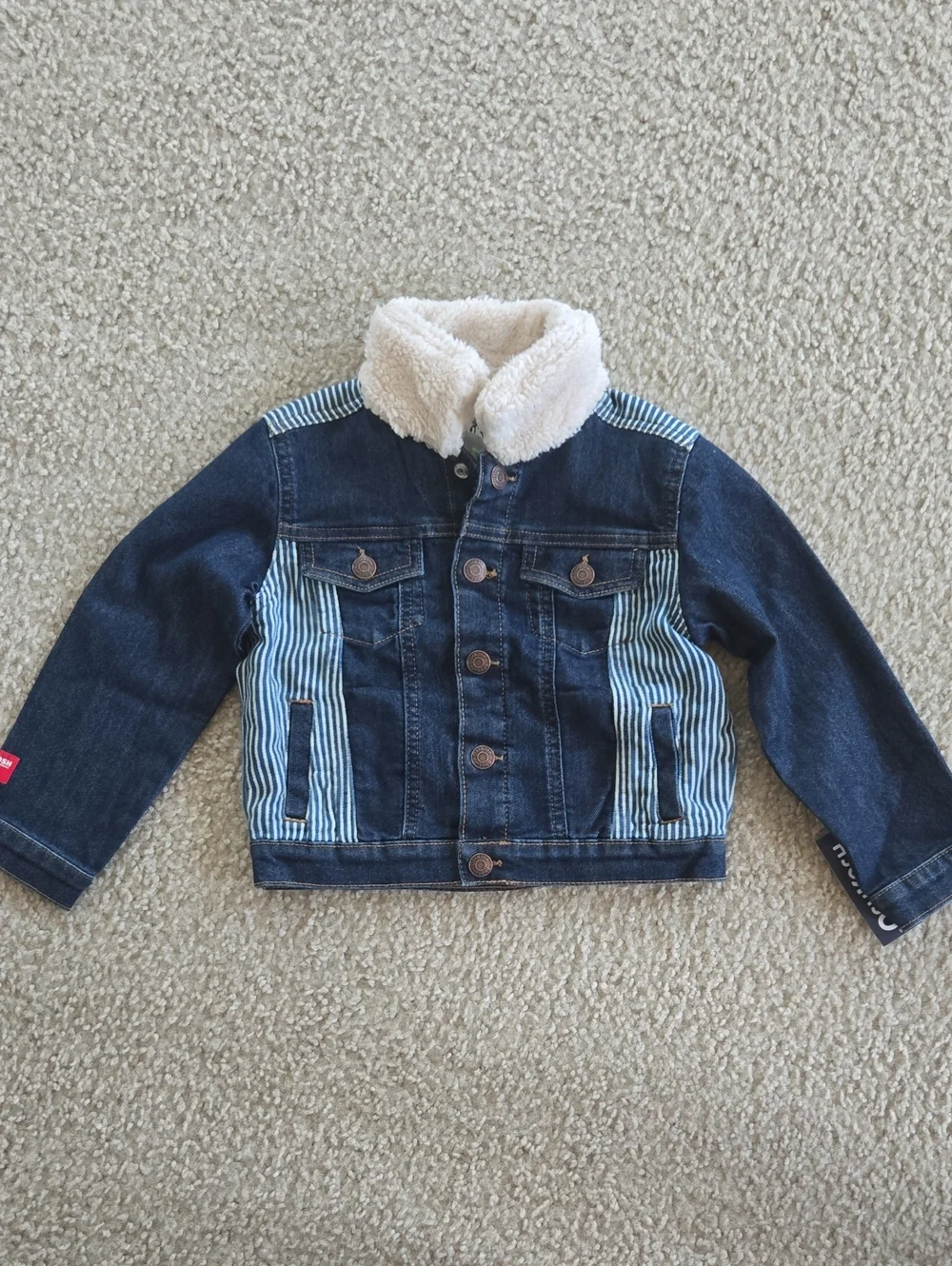 OshKosh B'gosh Dark Blue Denim Jacket with Cream Sherpa Collar